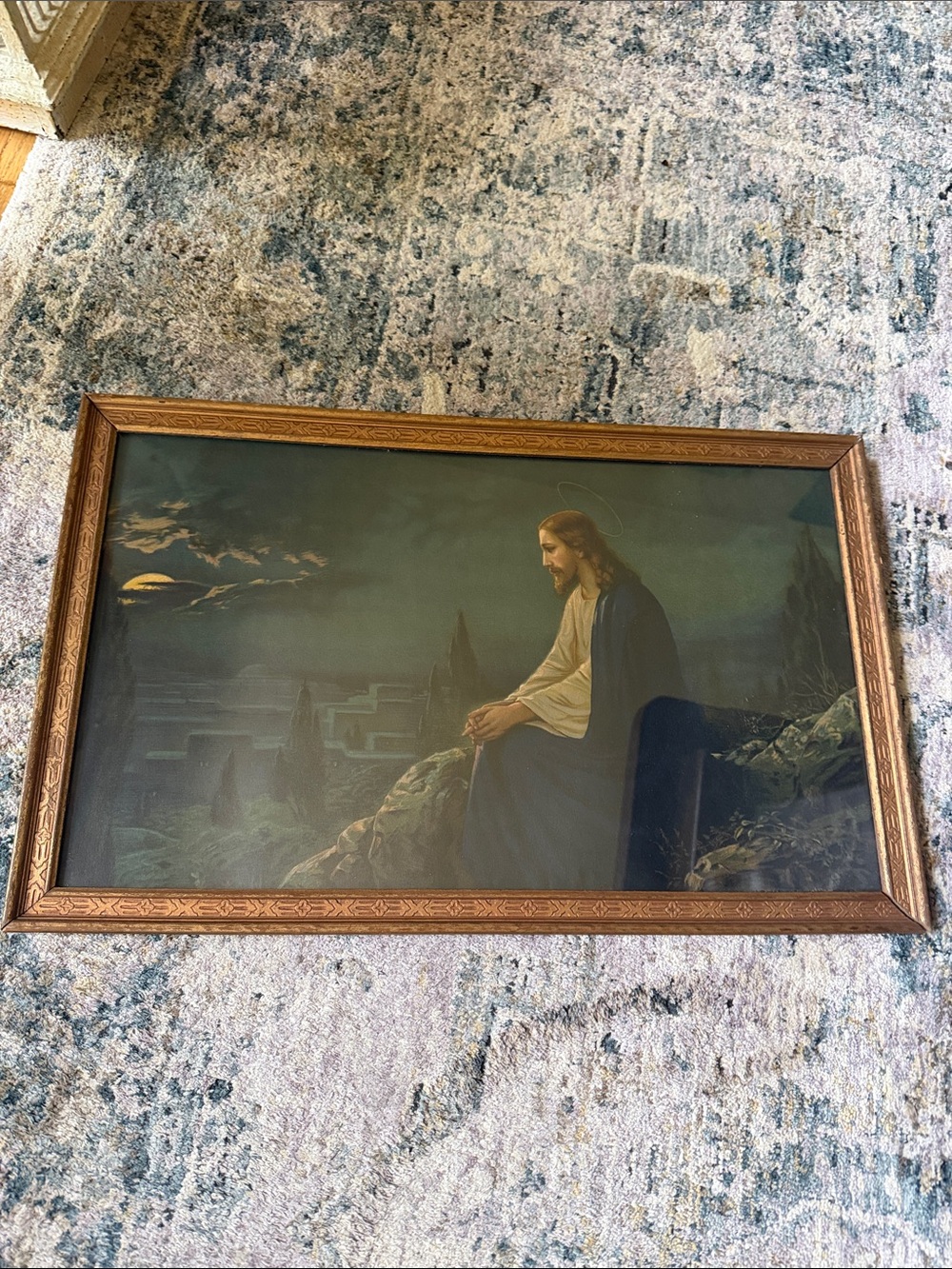 Antique Christ on the Mount of Olives by Josef Untersberger Framed